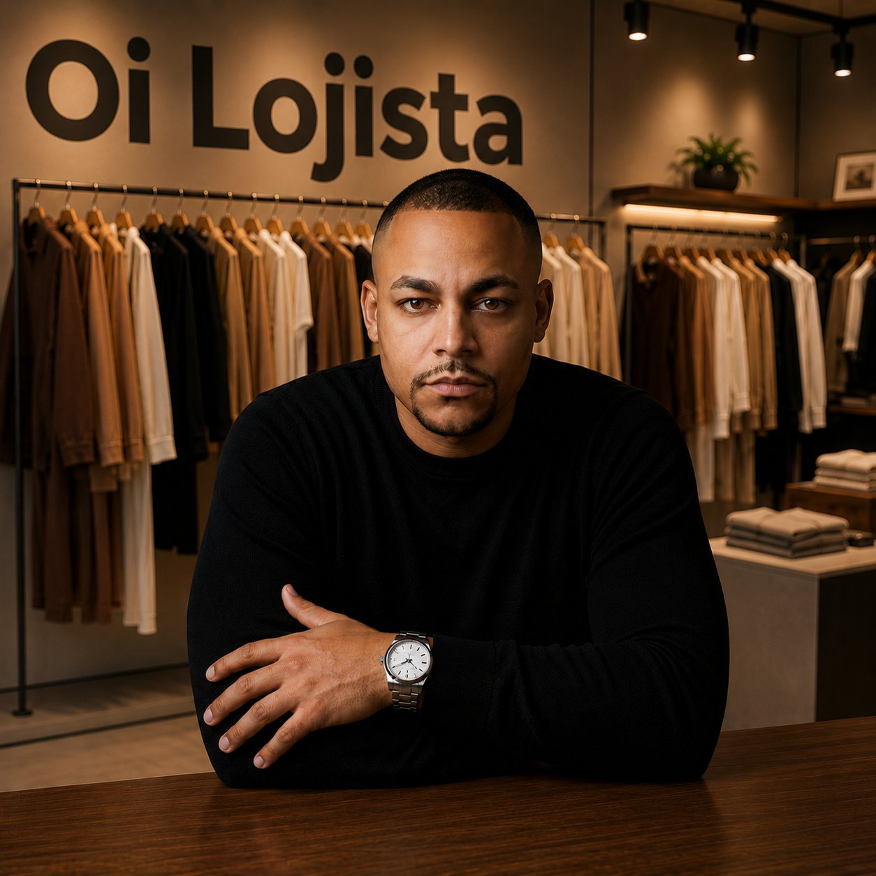 Judson Natividade em uma loja de roupas